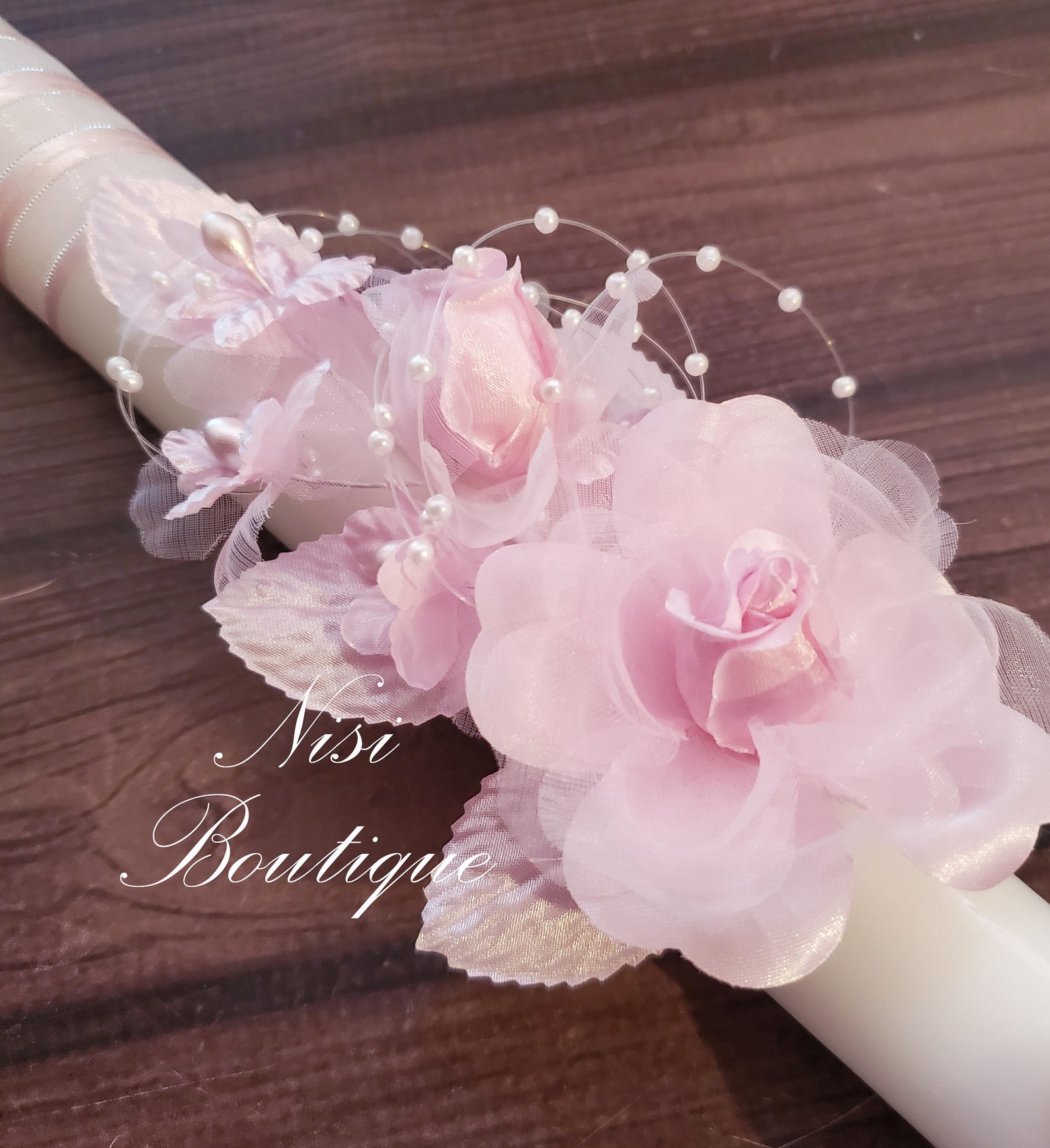 Beautiful Baptism Candle Set Christening 4 Pieces Set Pink Etsy