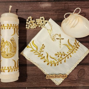 Lindo conjunto de velas de batismo Charro de 4 peças, conjunto de batismo marfim/ouro, conjunto de velas de batismo feito à mão, vela de cerimônia, um design exclusivo.