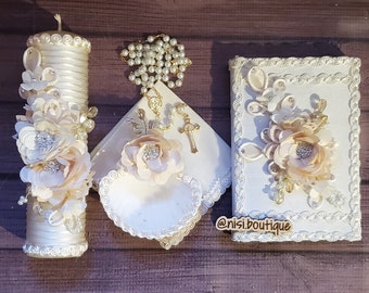 Free Shipping!! Beautiful Baptism or Christening Candle Set, for that special occasion and unique desing, English or Spanish New Testament