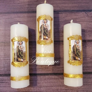 ¡¡Envío gratis!! 6 Piezas Pequeñas Velas Pascuales San Judas Tadeo, Celebración de la Vida, Comunión, Bautismo, Favores Católicos, San Judas Tadeo