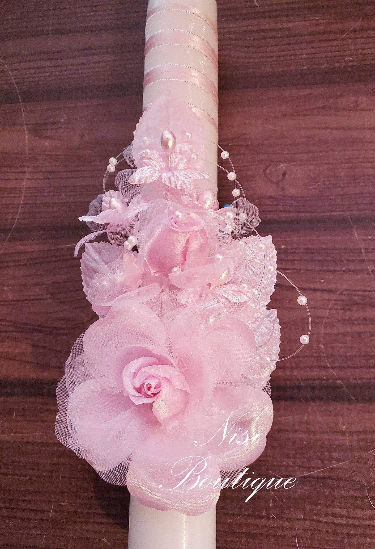 Beautiful Baptism Candle Set Christening 4 Pieces Set Pink Etsy