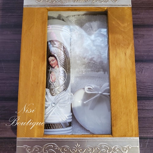 Baptism Gift Baptism Candle Set/virgen De Guadalupe Vela Etsy
