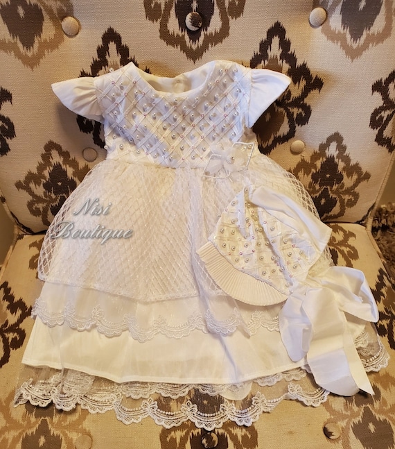White Baptism Dress, Christening Gown, Baby Girl W