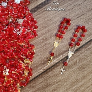 48 pieces of Mini Rosary Favors Red Gold or Red Silver, Christening, First Communion, Confirmation, all occasions favors, Misterios