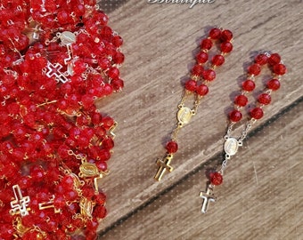 96 Pieces of Mini Rosary Favors Red Gold or Red Silver, Christening, First Communion, Confirmation, all occasions favors, Misterios