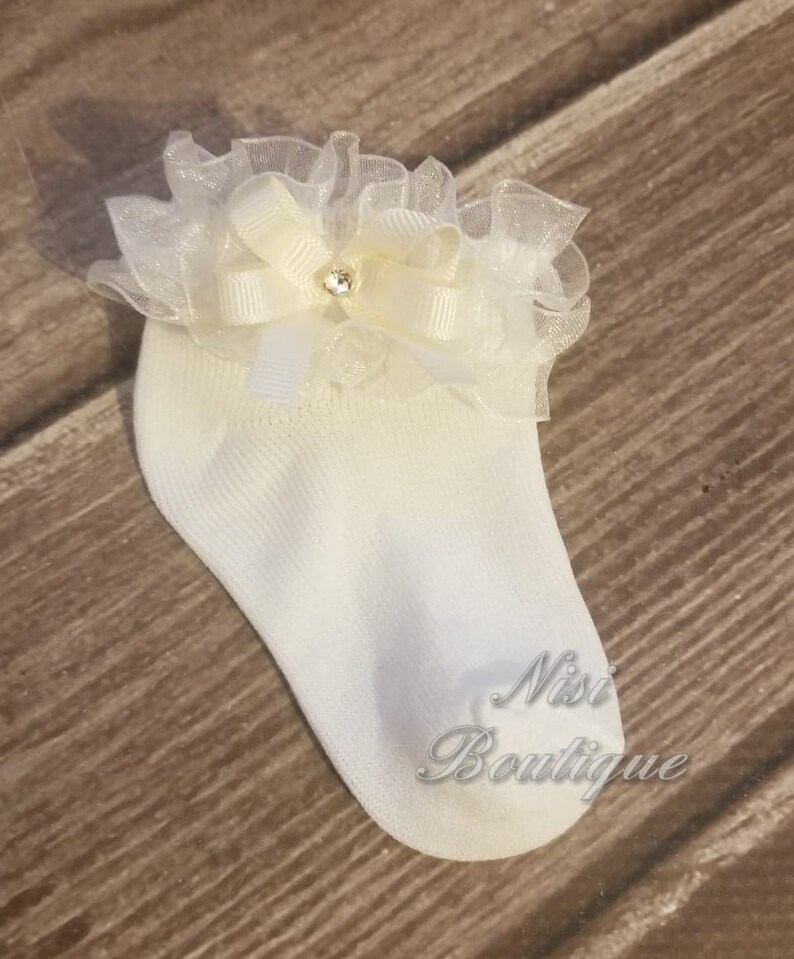 Christening Baptism Girl Ruffle Socks White or Ivory Nylon Etsy