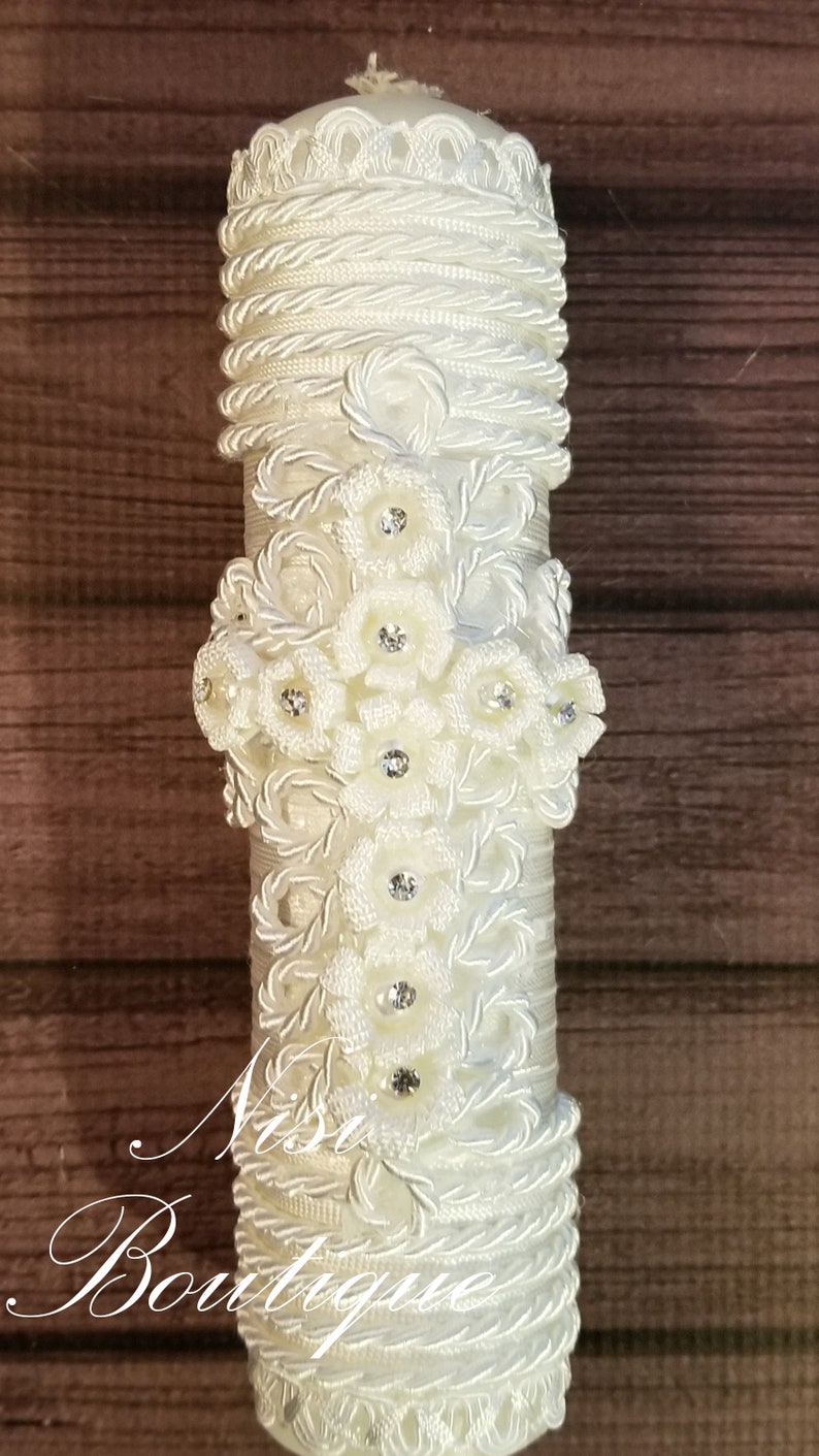 Beautiful Baptism Candle Set Christening 4 Pieces Set White Etsy
