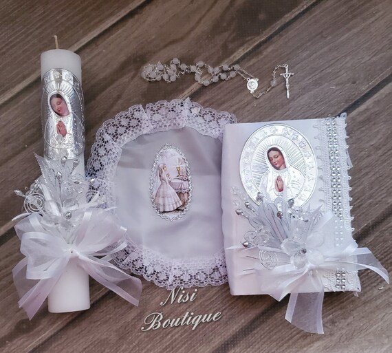 Our Lady of Guadalupe First Communion Boys Gift Set with a Spanish New Testament Bible