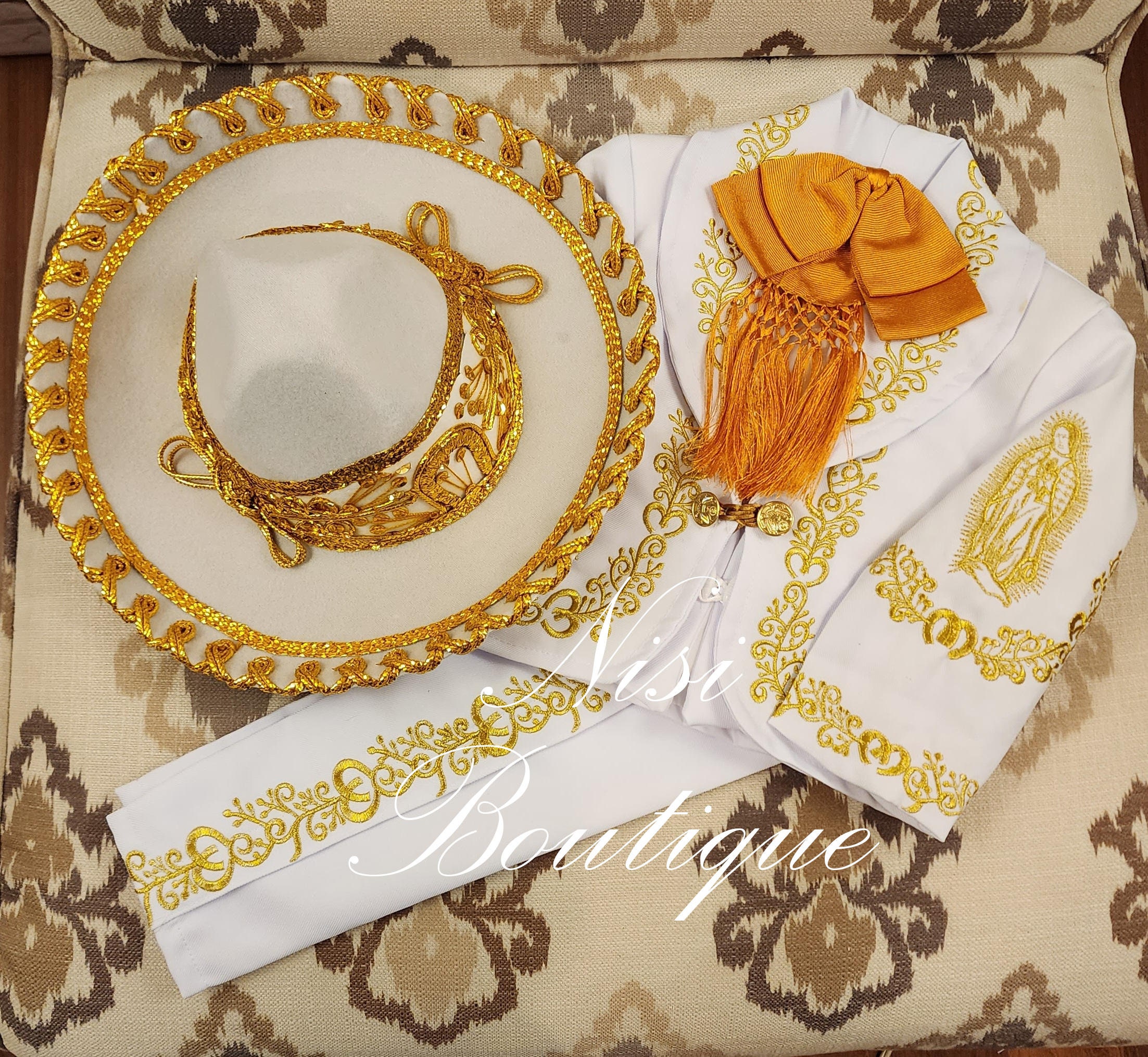 Buy Free Shipping!! Our Lady of Guadalupe Beautiful 6 Pieces Boy Charro  Suit, White With Gold Charro Suit With Hat, Baptism Mariachi Suit Online in  India - Etsy, image size:2205x2030