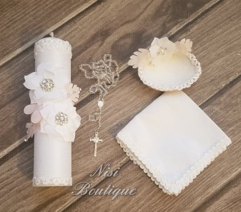Beautiful 4 Pieces Baptism Candle Set White Baptism Set Etsy UK