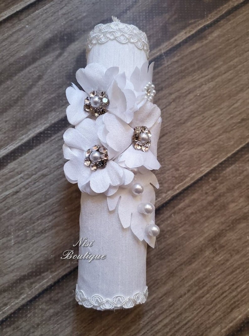 Beautiful Baptism Candle Set Christening 4 Pieces Set White Etsy