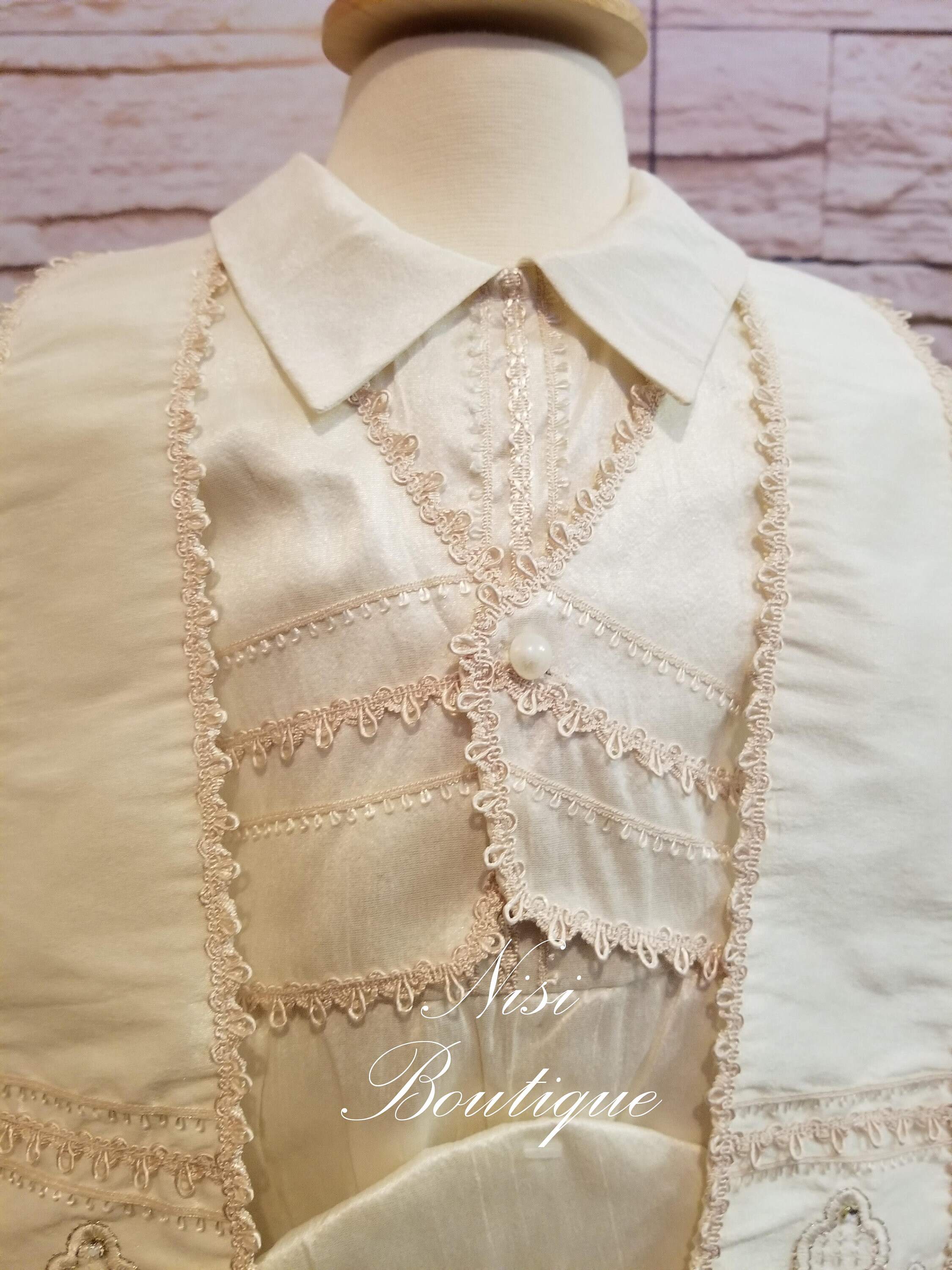 Bailey Boys Baby Ivory Smocked Christening Cross Gown with Collar - Short Sleeves - Boy main image 1