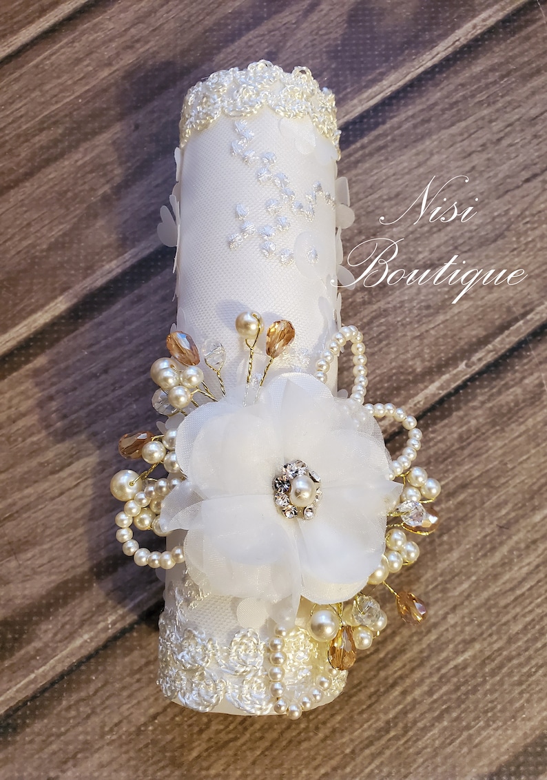 Beautiful Baptism Candle Set Christening 4 Pieces Set Ivory Etsy