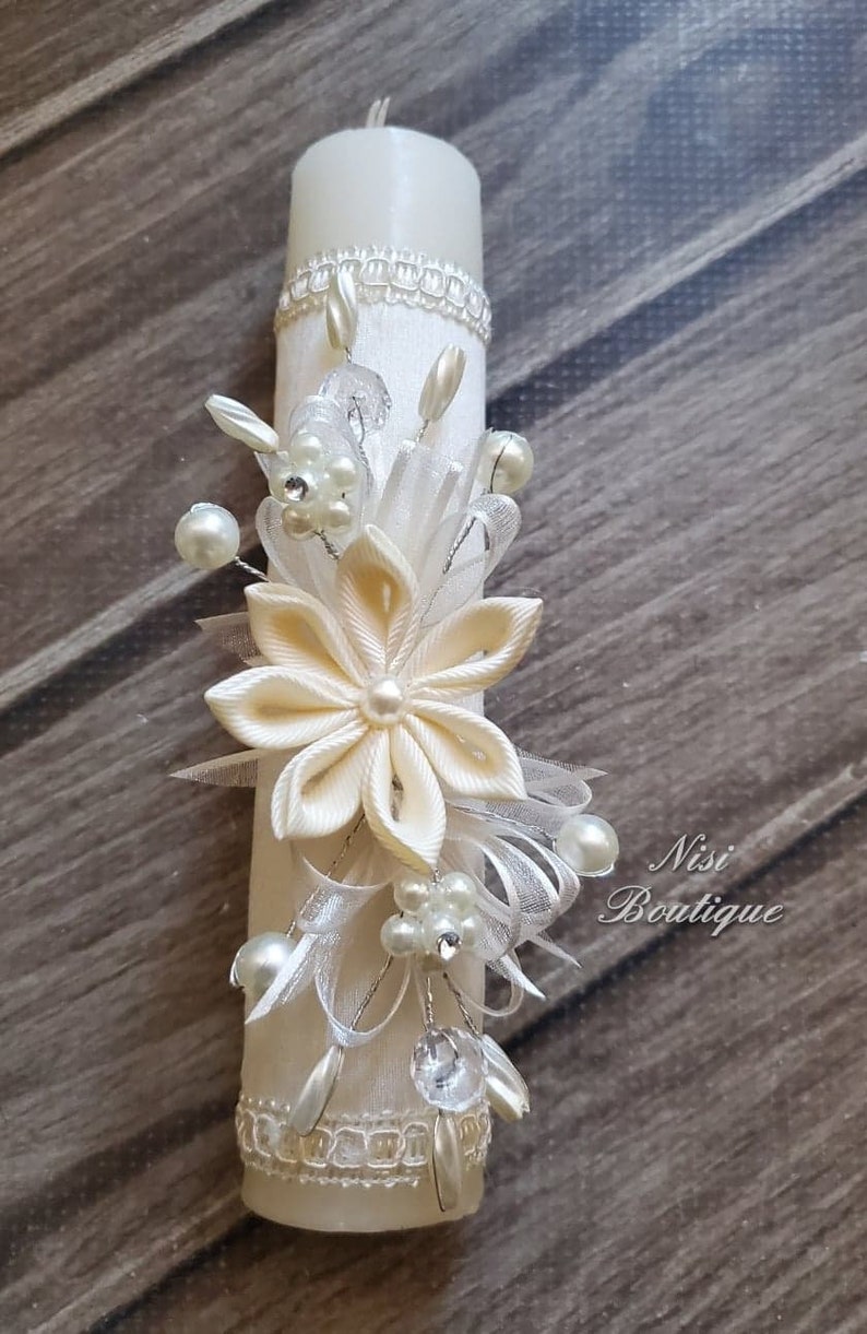 Beautiful Baptism Candle Set Christening 4 Pieces Set Ivory Etsy