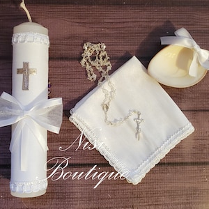 Lindo conjunto de velas de batismo, conjunto de 4 peças de batizado, branco, feito à mão, Vela de Bautizo, vela de cerimônia, um design exclusivo.