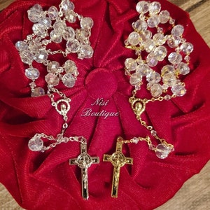 Handcrafted Beautiful Silver or Gold  Litmus Crystal Rosary, Wedding Rosary, Communion Rosary, Christening Rosary, Confirmation Rosary