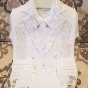 Baby Boy Christening Suit Outfit, Holy Spirit White Blessing or Baptism, Boy Baptism Outfit Traje Con Saco  De Estola Bordada Espíritu Santo