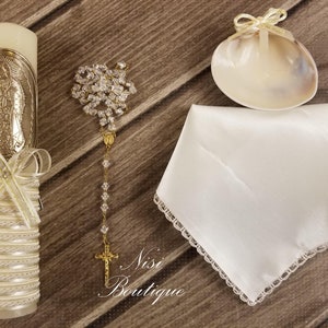 Beautiful Our Lady of Guadalupe Baptism Candle Set, Christening 4 Pieces Set, Ivory, Handmade, Virgen de Guadalupe, Vela de Bautizo.