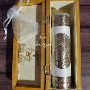 Free Shipping!! Communion or Christening  Wood Box Candle Set, 4 Pieces Set, Color White, Handmade, Vela de Comunión o Bautizo