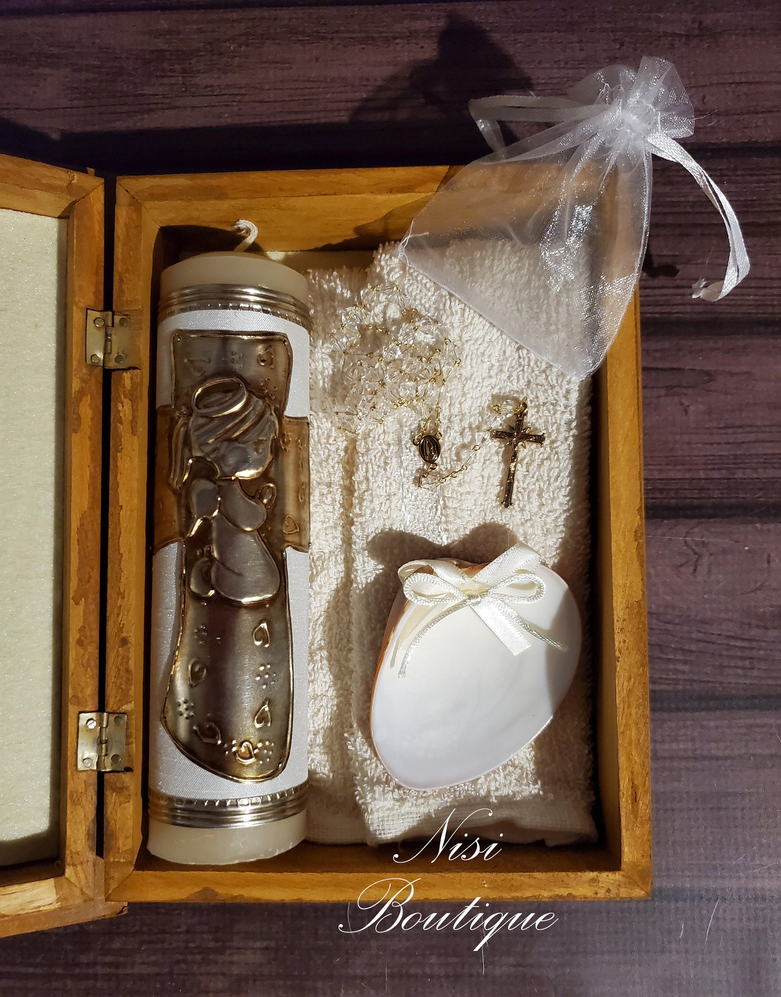 Beautiful Baptism Wood Box Candle Set Christening 6 Pieces Etsy