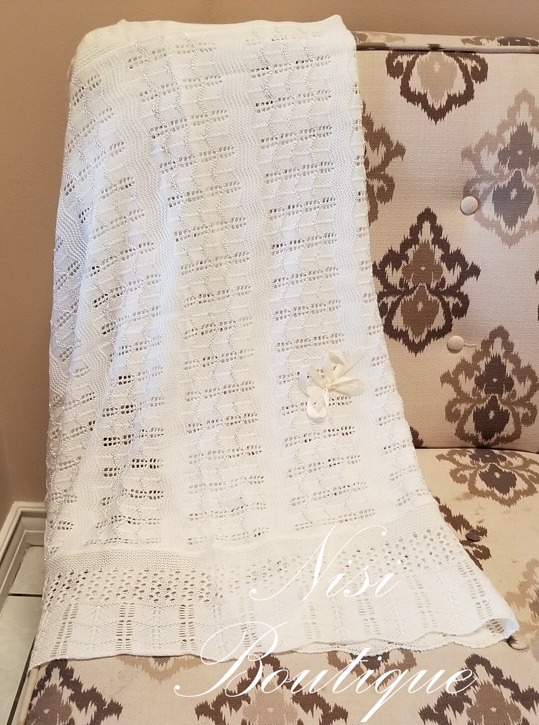 Beautiful Ivory Baby Blanket, Baby Crochet Blanket, Baptism Ivory