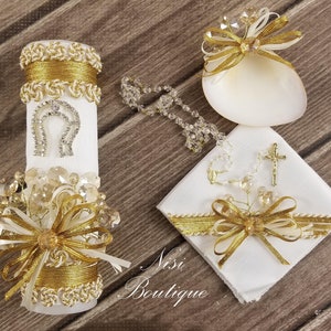 Lindo conjunto de 4 velas de batismo Charro, conjunto de velas de batismo marfim/dourado, conjunto de velas de batismo feito à mão, vela cerimonial, um design exclusivo.