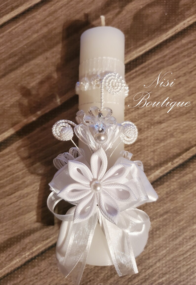 Beautiful Baptism Candle Set Christening 4 Pieces Set White Etsy
