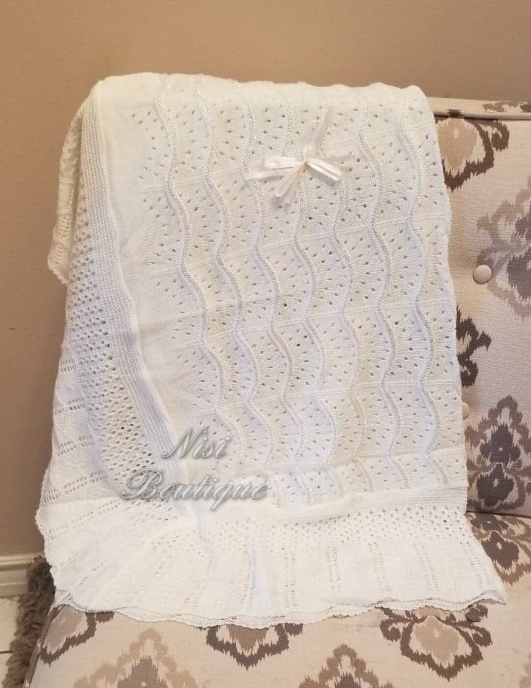 Beautiful Ivory Baby Blanket, Baby Crochet Blanket, Baptism Ivory