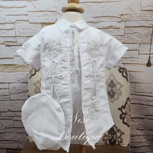Traje de bautizo para bebé niño, traje blanco de bendición o bautismo, traje de bautizo para niño, cuatro piezas Traje Modelo Español de 4 piezas Color Blanco