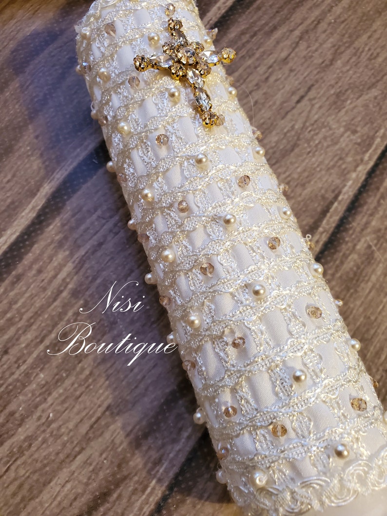 Beautiful Baptism Candle Set Christening 4 Pieces Set Ivory Etsy