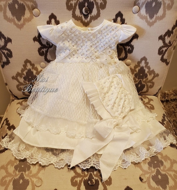 Ivory Baptism Dress, Christening Gown, Baby Girl I