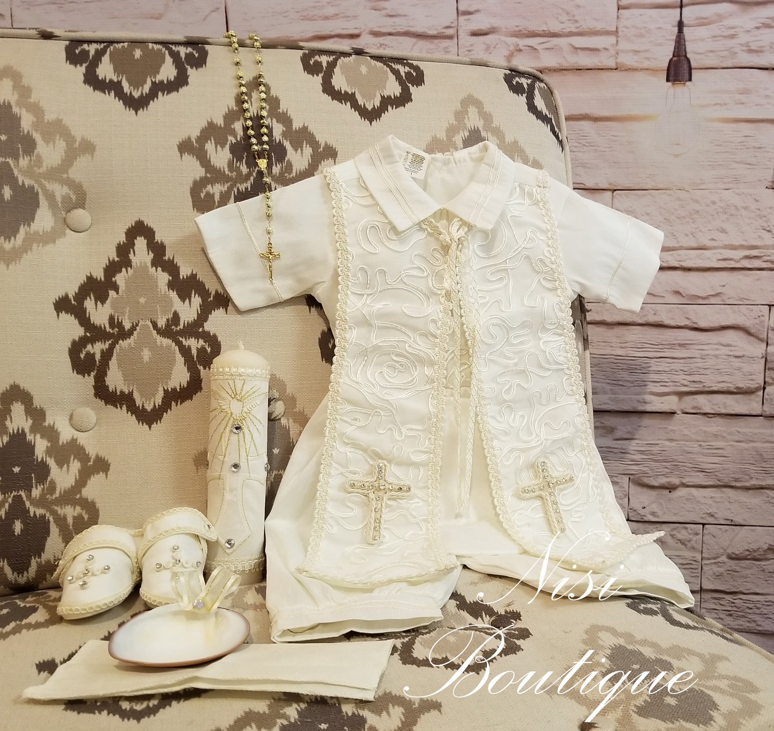Baby Boy Christening Outfit 9 Pieces Set, Ivory Blessing or Baptism ...