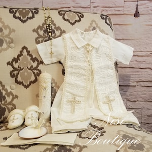 9-delige set babydoopoutfit, ivoren outfit voor zegen of doop, outfit voor doopsel jongen, Ajuar de Bautizo Color Ivory De 9 Piezas
