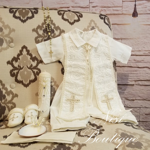 Baby Boy Christening Outfit 9 Pieces Set, Ivory Blessing or Baptism Outfit, Boy Baptism Outfit, Ajuar de Bautizo Color Ivory De 9 Piezas