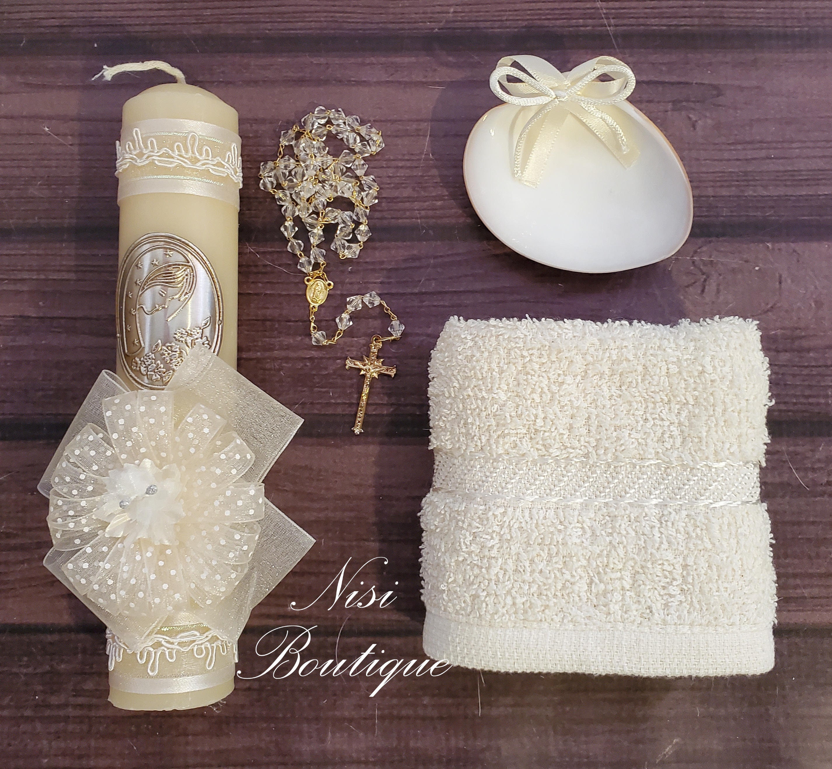 Beautiful Our Lady of Guadalupe Baptism Candle Set, Christening