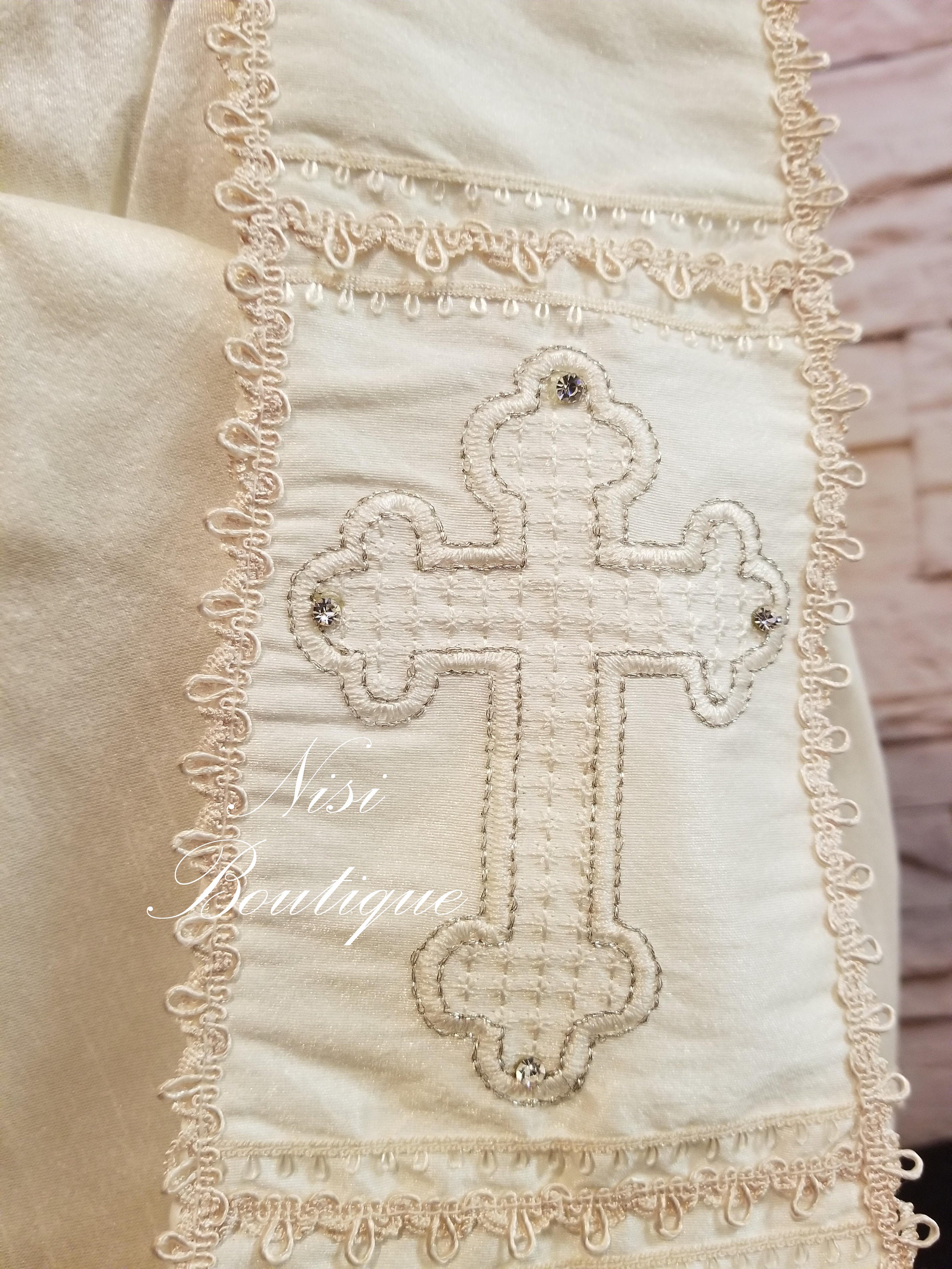 Bailey Boys Baby Ivory Smocked Christening Cross Gown with Collar - Short Sleeves - Boy main image 0