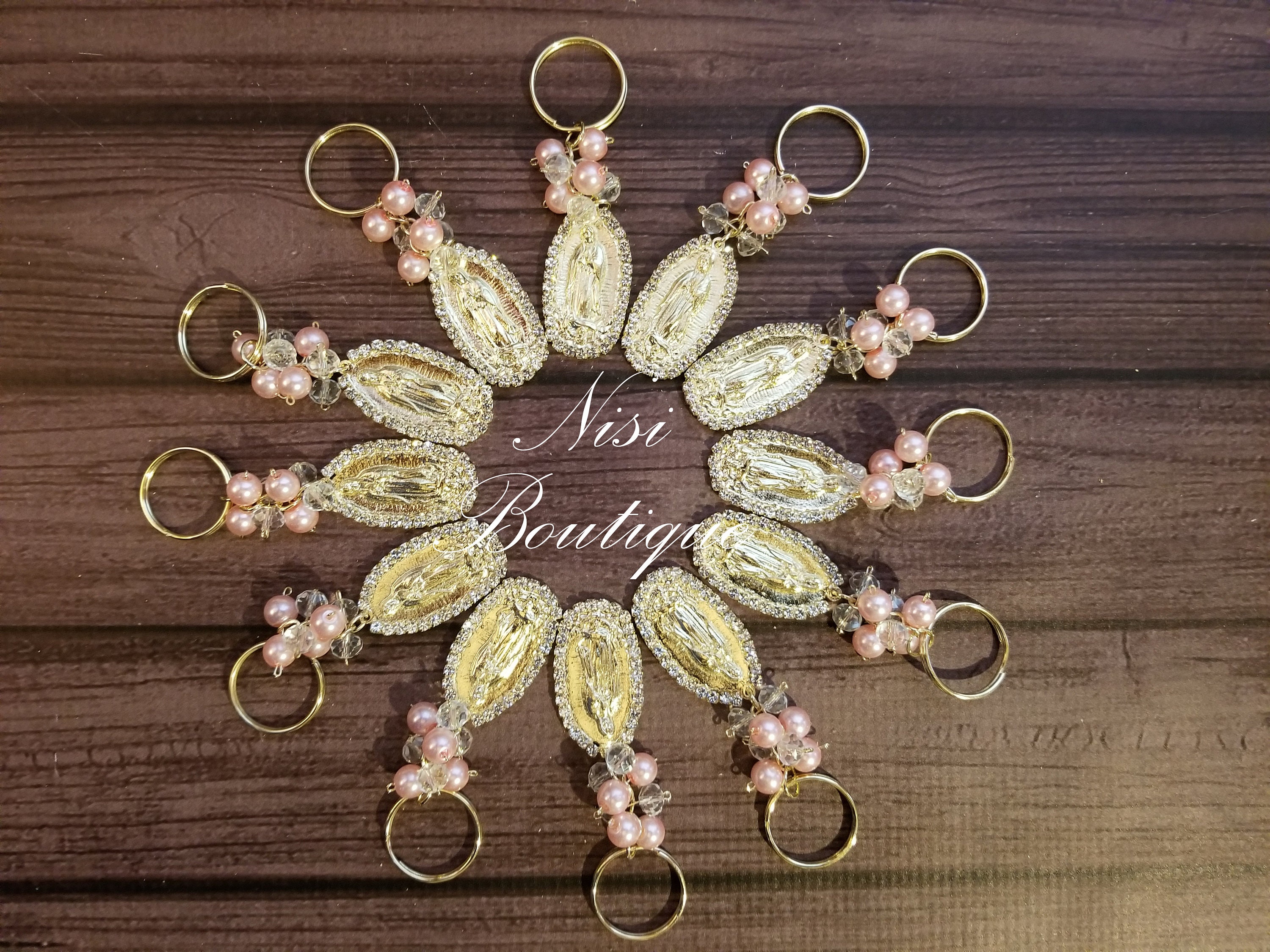12 Pieces of Favors, Beautiful Keychain of Gold/white or Pink Our Lady ...