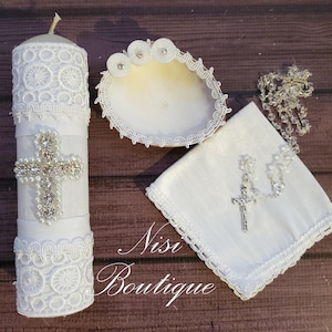 Vackert 4-delat dopljusset, vitt dopljusset, handgjort dopljusset, Vela de Bautizo, ceremoniljus, en unik design.