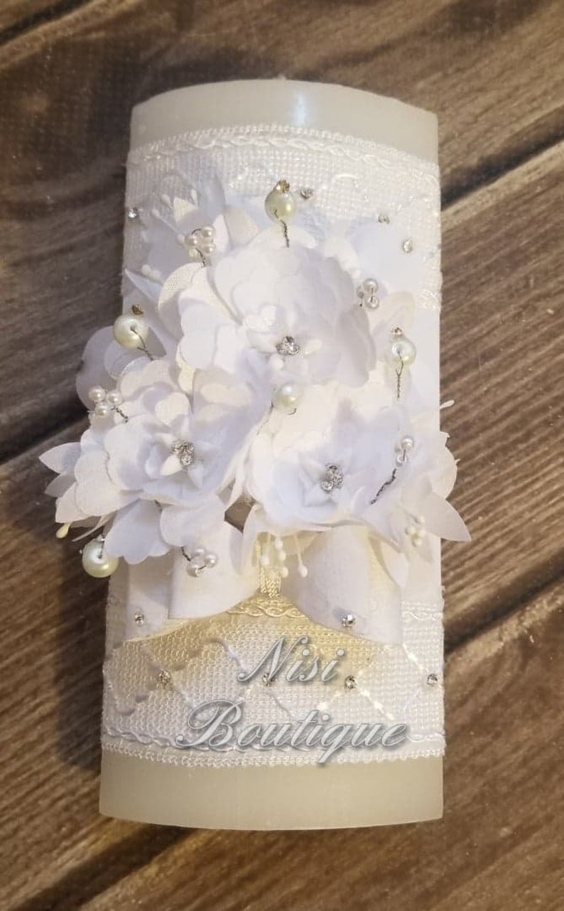 Beautiful Baptism Candle Set Christening 4 Pieces Set White Etsy