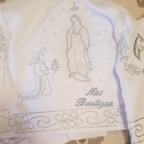 Free Shipping!! Our Lady of Guadalupe Beautiful 6 pieces Boy Charro Suit, White with Silver Charro shops Suit with Hat, Baptism Mariachi Suit