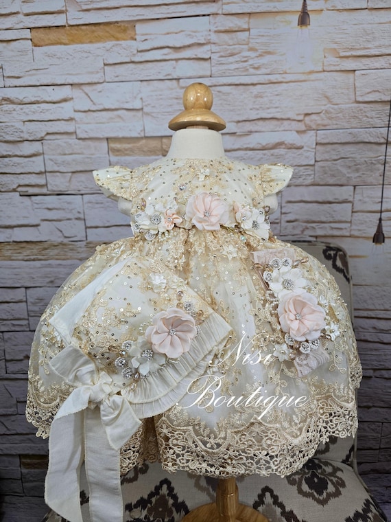 Free Shipping Baptism Dress, Christening Gown, Baby Girl Beige Dress, Any Special Occasion Dress, Hermoso Vestido Beige Bautizo Free Shipping Baptism Dress, Christening Gown, Baby Girl Beige Dress, Any Special Occasion Dress, Hermoso Vestido Beige Bautizo