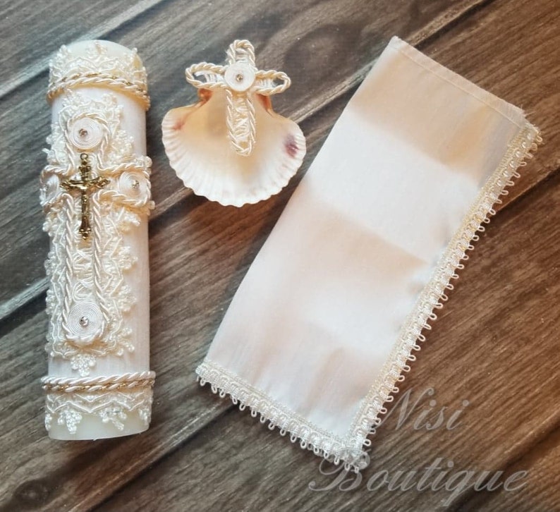 Beautiful Baptism Candle Set Christening 3 Pieces Set Ivory Etsy