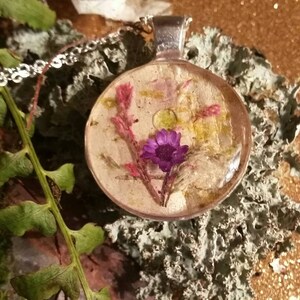 The Birch Grove:Lush with colorful dried flowers, pale Amethyst, & Peridot;Handmade Pendant/Necklace set w/ Labradorite, Sterling Silver....