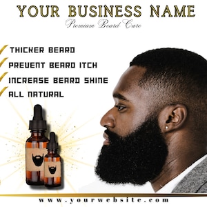 Beard Oil Template, Beard Grooming Flyer, Social Media Template, DIY Premade Template, Canva, Oil Products, Mens Grooming, Beard Gang image 1