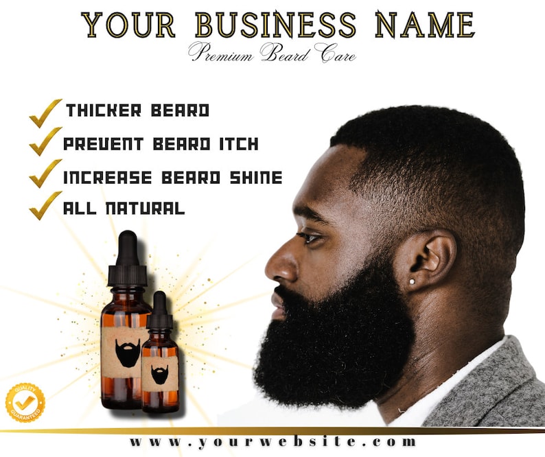 Beard Oil Template, Beard Grooming Flyer, Social Media Template, DIY Premade Template, Canva, Oil Products, Mens Grooming, Beard Gang image 1