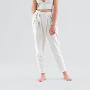 Pantalón plisado natural, pantalón bohemio de lino marfil, pantalón de lino de verano, regalo para ella, pantalón bohemio de lino y algodón / regalo /