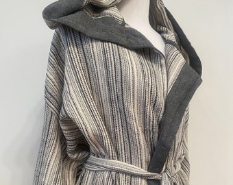 Purple-Gray/Tobacco/Black&White super soft mini waffle hooded Turkish cotton mens bathrobe,tabacco Peshtemal robe,spa robe,