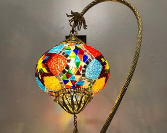 Handmade Turkish Mosaic Table Lamp, Copper Filigree, Gold Finish, GiftGift