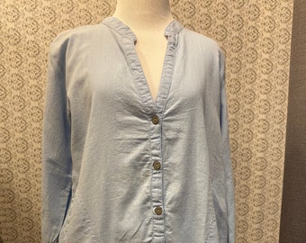 Women Linen buttoned blue pocket tunic Shirt for Summer, 100% organic linen long sleeve top / Gift/Mother's Day Gift