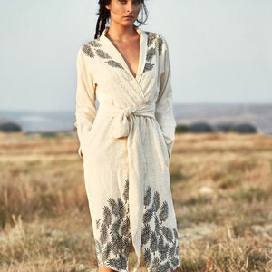 Special design Turkish Cotton/linen boho Bathrobe, Bridesmaid Robe, Luxury Spa Robe, Kimono Bridal Robe,/Mother's Day Gift image 3